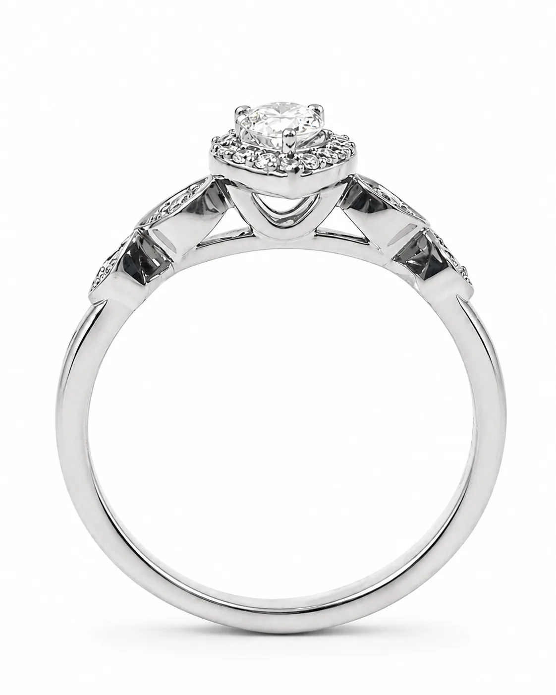 9ct White Gold Pear Halo Lab-Grown Diamond Ring – 0.36ct TDW E/F VS - AURG40559WG