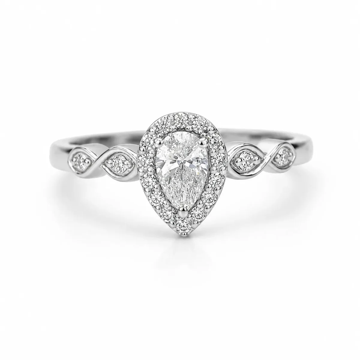 9ct White Gold Pear Halo Lab-Grown Diamond Ring – 0.36ct TDW E/F VS - AURG40559WG