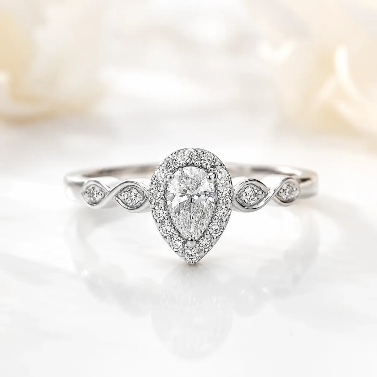 9ct White Gold Pear Halo Lab-Grown Diamond Ring – 0.36ct TDW E/F VS - AURG40559WG