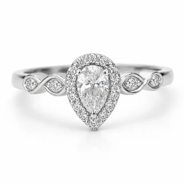 9ct White Gold Pear Halo Lab-Grown Diamond Ring – 0.36ct TDW E/F VS - AURG40559WG