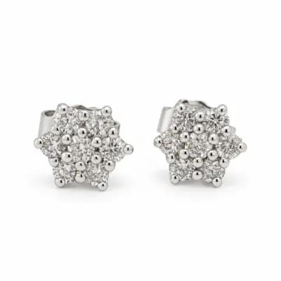 9ct White Gold Round Cut Diamond Cluster Stud Earrings - 0.35ct