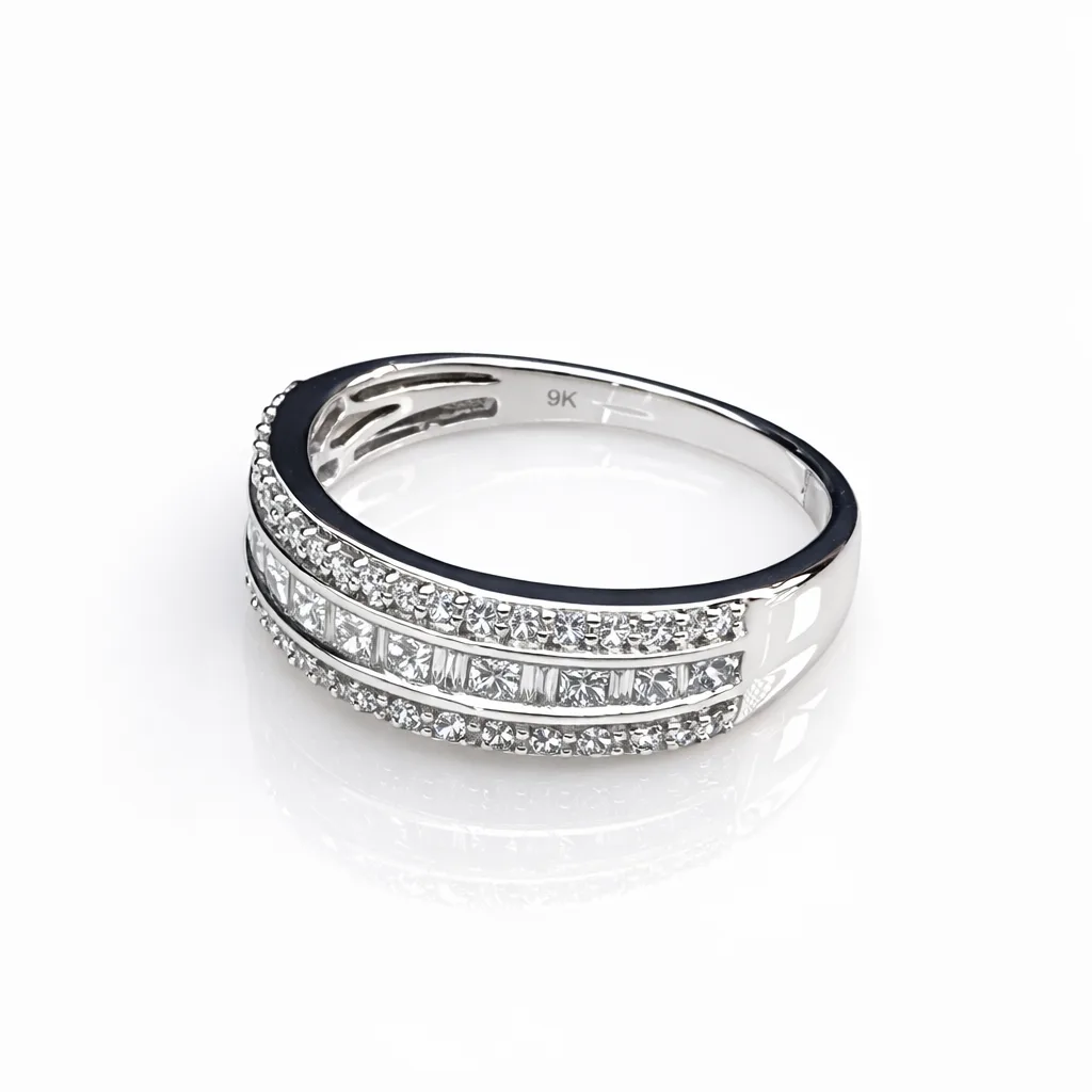 9ct White Gold Triple-Row Natural Diamond Band 0.62ct TDW - R43670