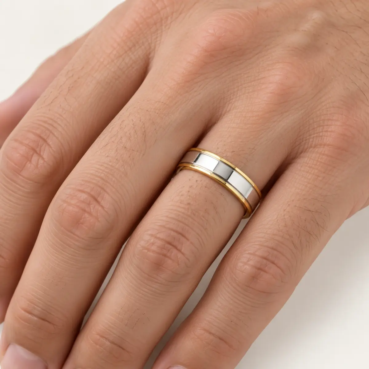 9ct Yellow & White Gold Gents Ring – 5mm Two Tone Wedding Band - 2T1265BB/5