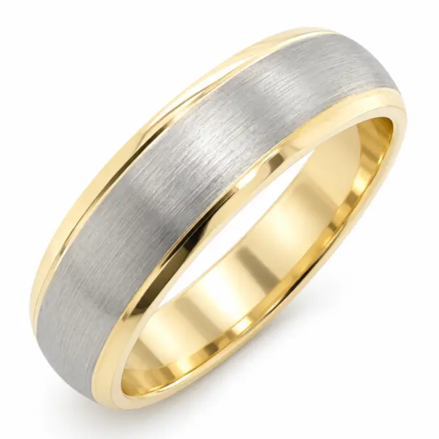 9ct Yellow & White Gold Half Round 6mm Wedding Band