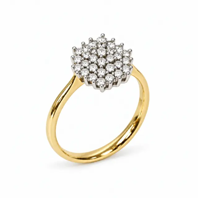 9ct Yellow & White Gold Multi-Row CZ Cluster Ring – 10.60mm - 9YCYR1849
