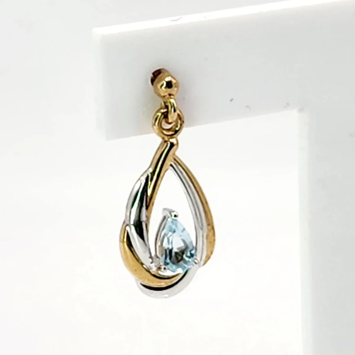 9ct Yellow & White Gold Teardrop Syn Blue Topaz Stud Earrings - 9CTTOPAZ-DDZ