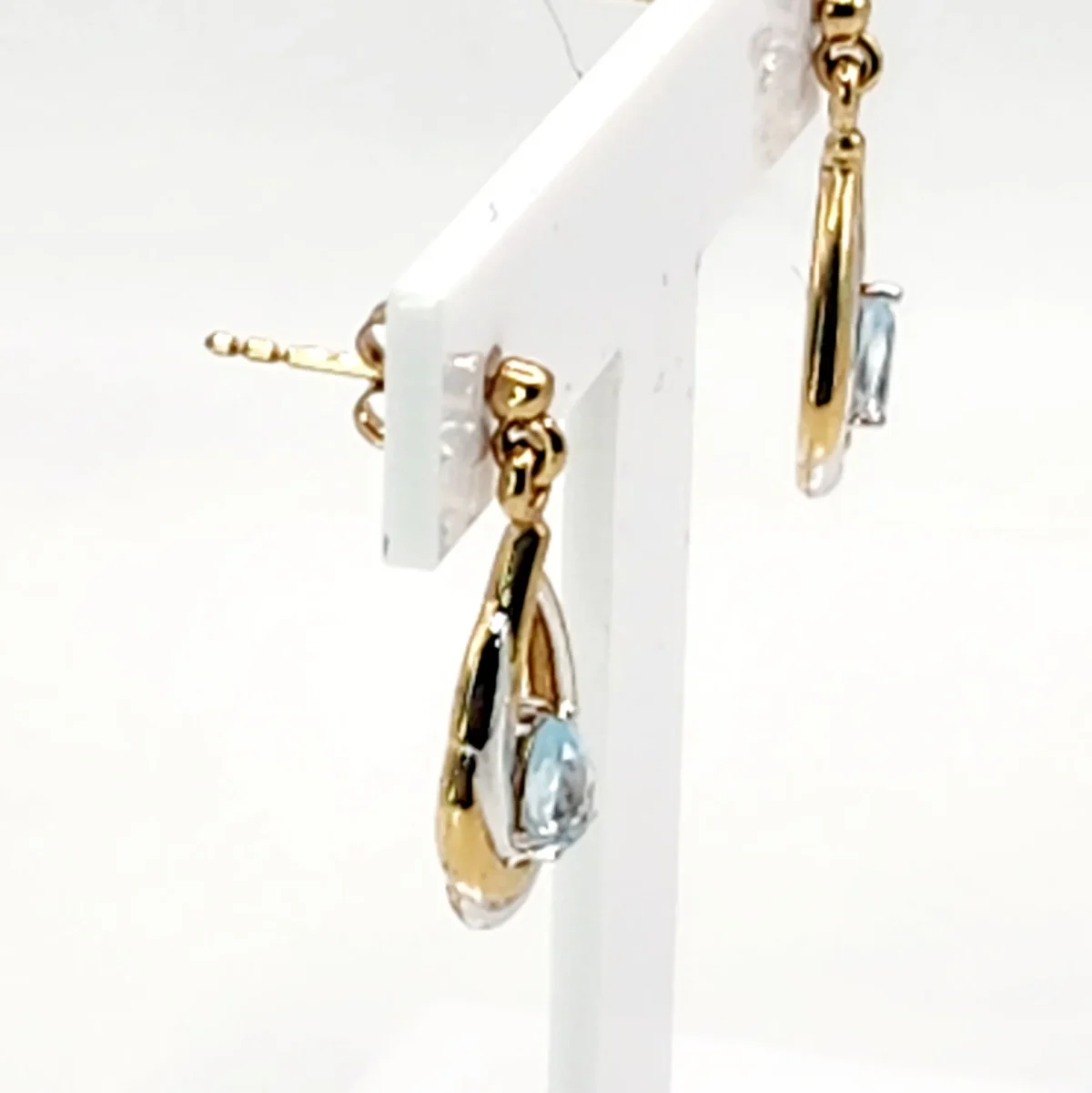 9ct Yellow & White Gold Teardrop Syn Blue Topaz Stud Earrings - 9CTTOPAZ-DDZ