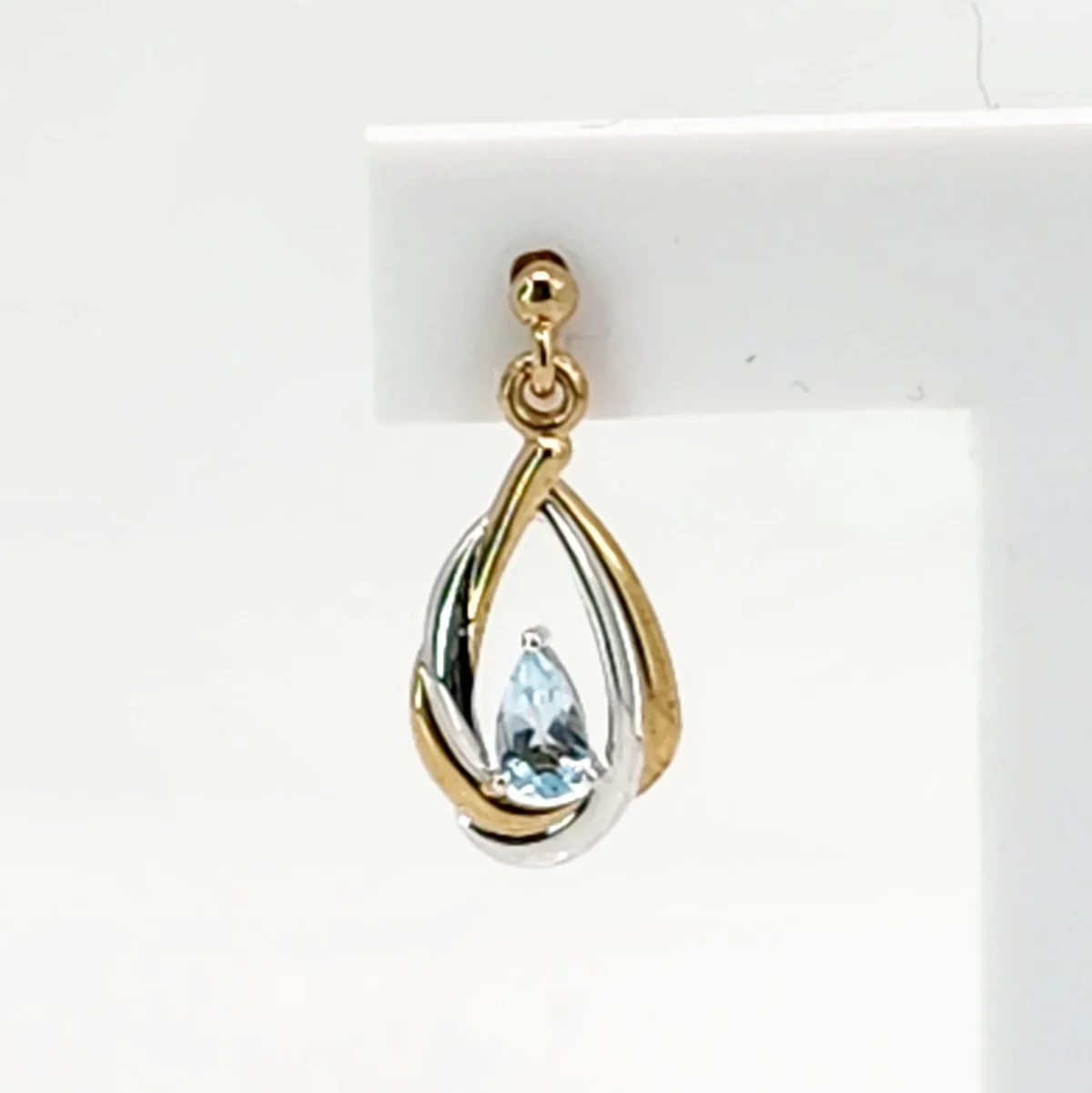 9ct Yellow & White Gold Teardrop Syn Blue Topaz Stud Earrings - 9CTTOPAZ-DDZ