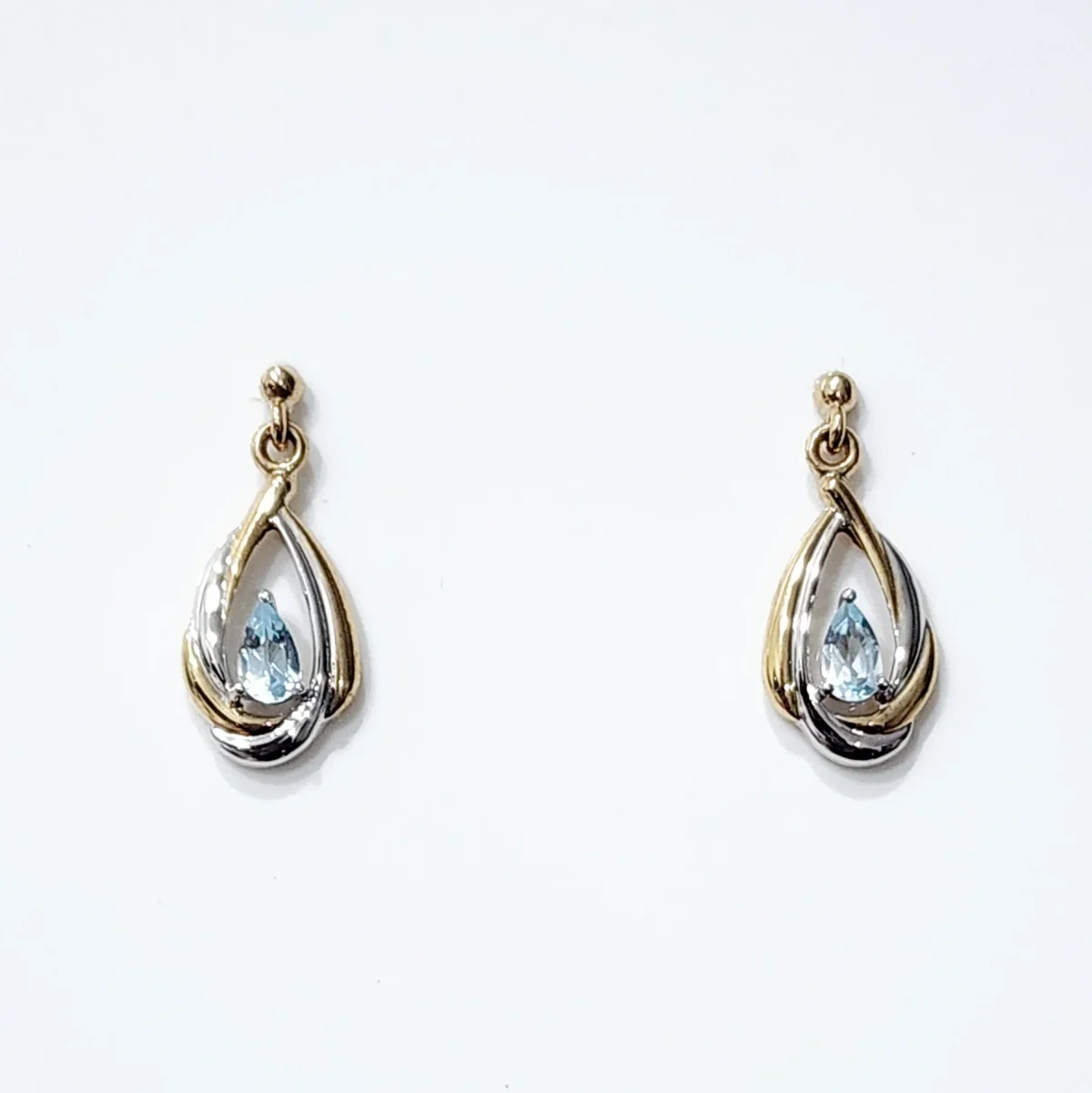 9ct Yellow & White Gold Teardrop Syn Blue Topaz Stud Earrings - 9CTTOPAZ-DDZ