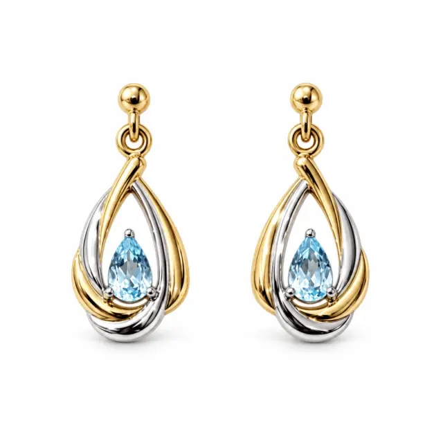 9ct Yellow & White Gold Teardrop Syn Blue Topaz Stud Earrings - 9CTTOPAZ-DDZ