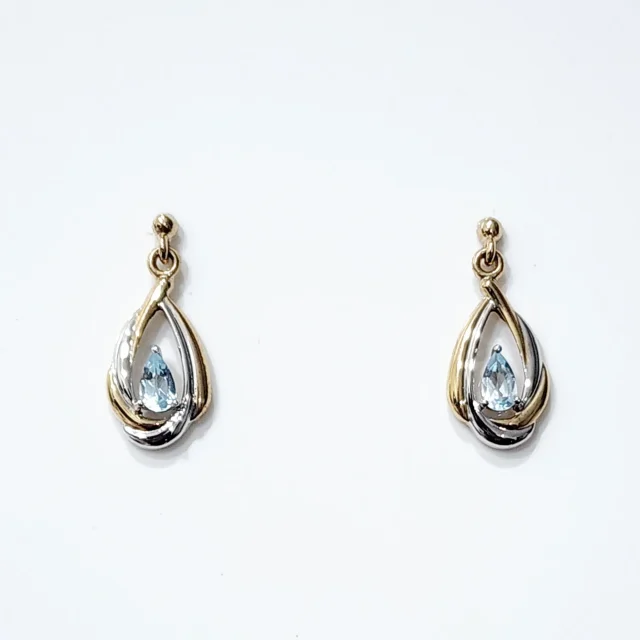 9ct Yellow & White Gold Teardrop Syn Blue Topaz Stud Earrings - 9CTTOPAZ-DDZ