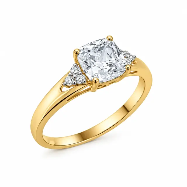 9ct Yellow Gold Cubic Zirconia Cushion Cut Engagement Ring
