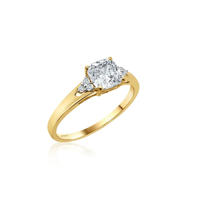 9ct Yellow Gold Cubic Zirconia Cusion Cut Engagement Ring