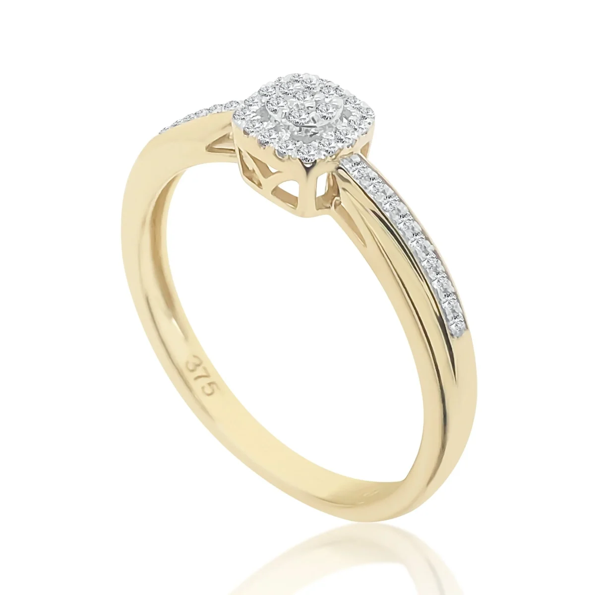 9ct Yellow Gold 0.18ct Diamond Cushion Cluster Engagement Ring
