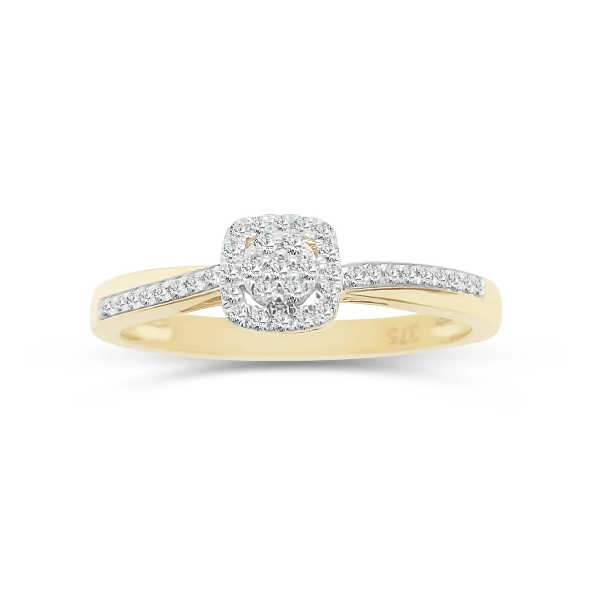 9ct Yellow Gold 0.18ct Diamond Cushion Cluster Engagement Ring