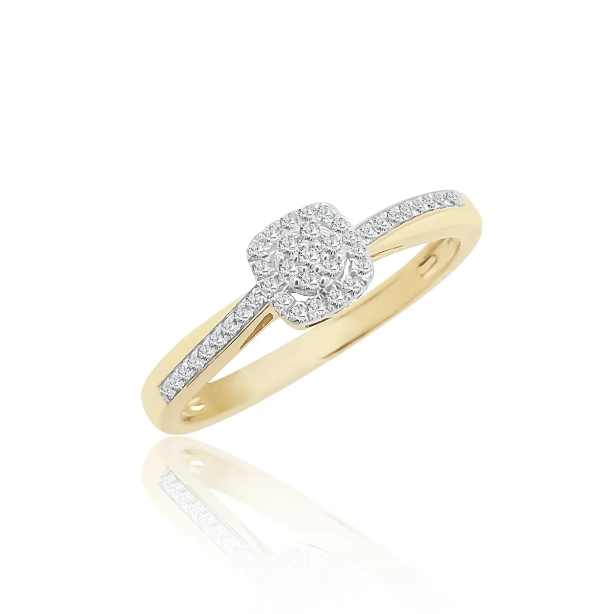 9ct Yellow Gold 0.18ct Diamond Cushion Cluster Engagement Ring