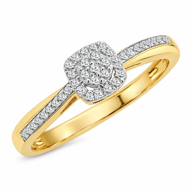 9ct Yellow Gold 0.18ct Diamond Cushion Cluster Engagement Ring