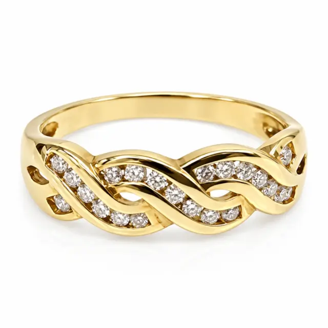 9ct Yellow Gold 0.25ct Diamond Twist Band with Rubover Setting - 5R0048