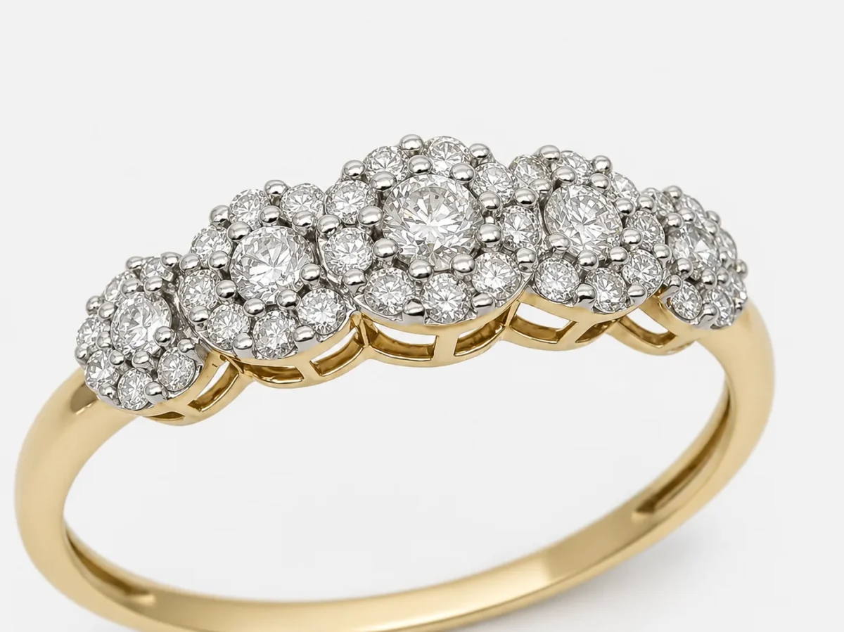 9ct Yellow Gold 0.39ct Total Diamond Weight Multi Cluster Ring – Five Cluster Natural Diamond Dress Ring - AJR24250