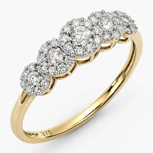 9ct Yellow Gold 0.39ct Total Diamond Weight Multi Cluster Ring – Five Cluster Natural Diamond Dress Ring - AJR24250