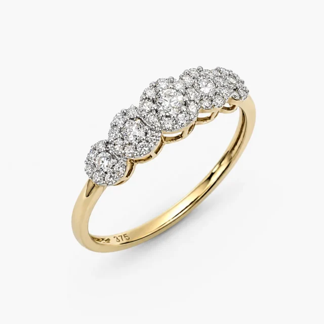 9ct Yellow Gold 0.39ct Total Diamond Weight Multi Cluster Ring – Five Cluster Natural Diamond Dress Ring - AJR24250
