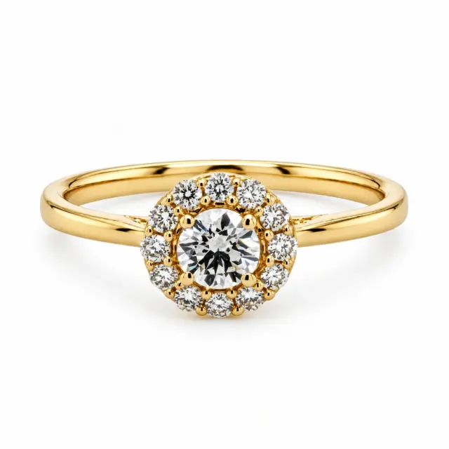9ct Yellow Gold 0.40ct Lab-Grown Diamond Halo Engagement Ring - AURG1275