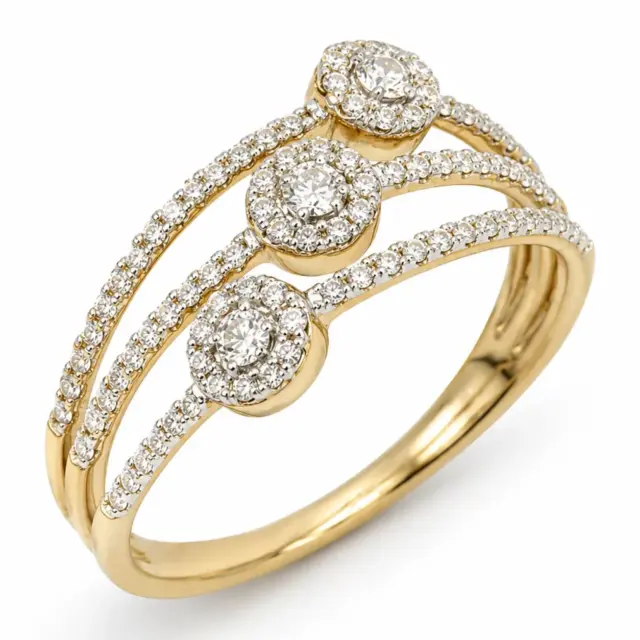 9ct Yellow Gold 0.40ct Natural Diamond Triple Cluster Multi-Band Ring - AJR34698