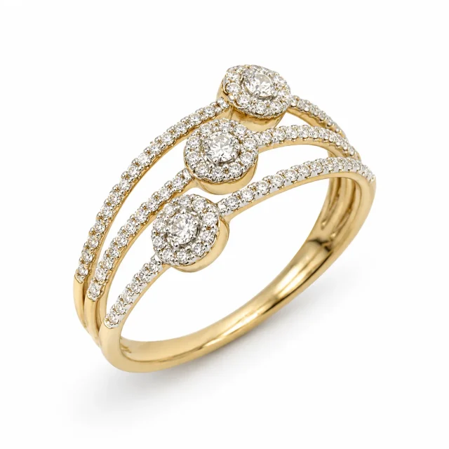 9ct Yellow Gold 0.40ct Natural Diamond Triple Cluster Multi-Band Ring - AJR34698