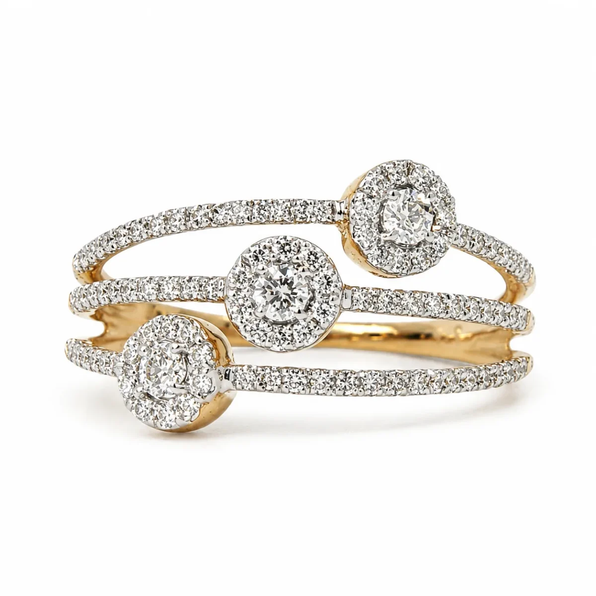 9ct Yellow Gold 0.40ct Natural Diamond Triple Cluster Multi-Band Ring - AJR34698