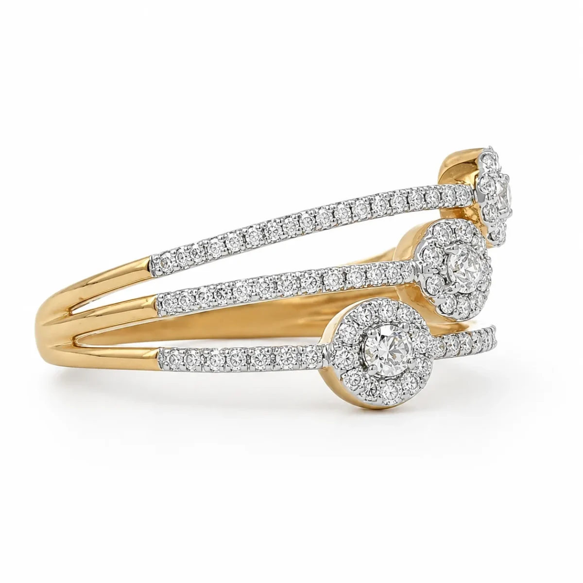 9ct Yellow Gold 0.40ct Natural Diamond Triple Cluster Multi-Band Ring - AJR34698