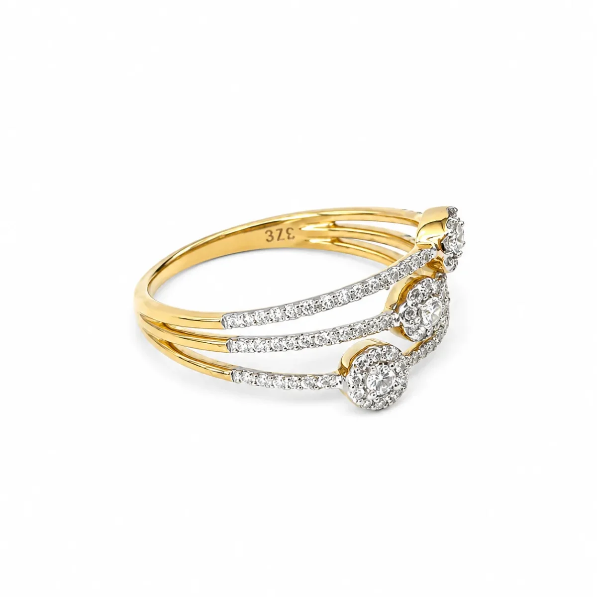 9ct Yellow Gold 0.40ct Natural Diamond Triple Cluster Multi-Band Ring - AJR34698