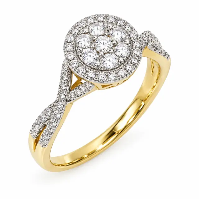 9ct Yellow Gold 0.50ct Diamond Set Halo Round Cluster Ring