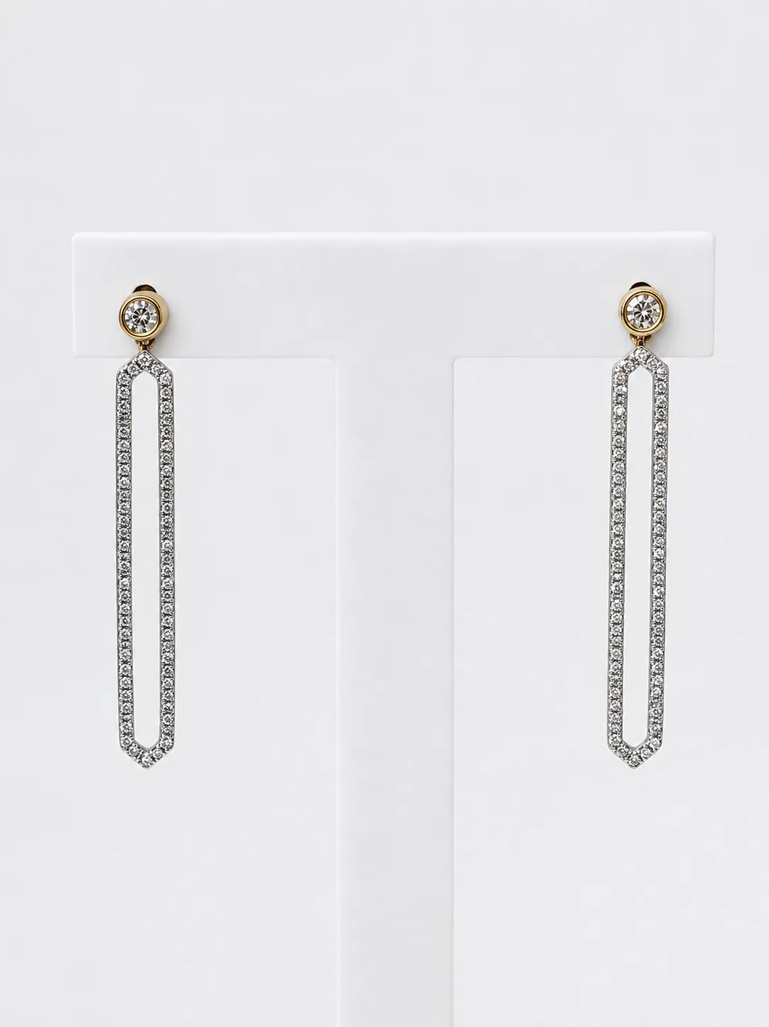 9ct Yellow Gold 0.50ct Natural Diamond Long Drop Earrings – Rubover Set Diamond Studs with Diamond Set Geometric Dangle - E-15452A