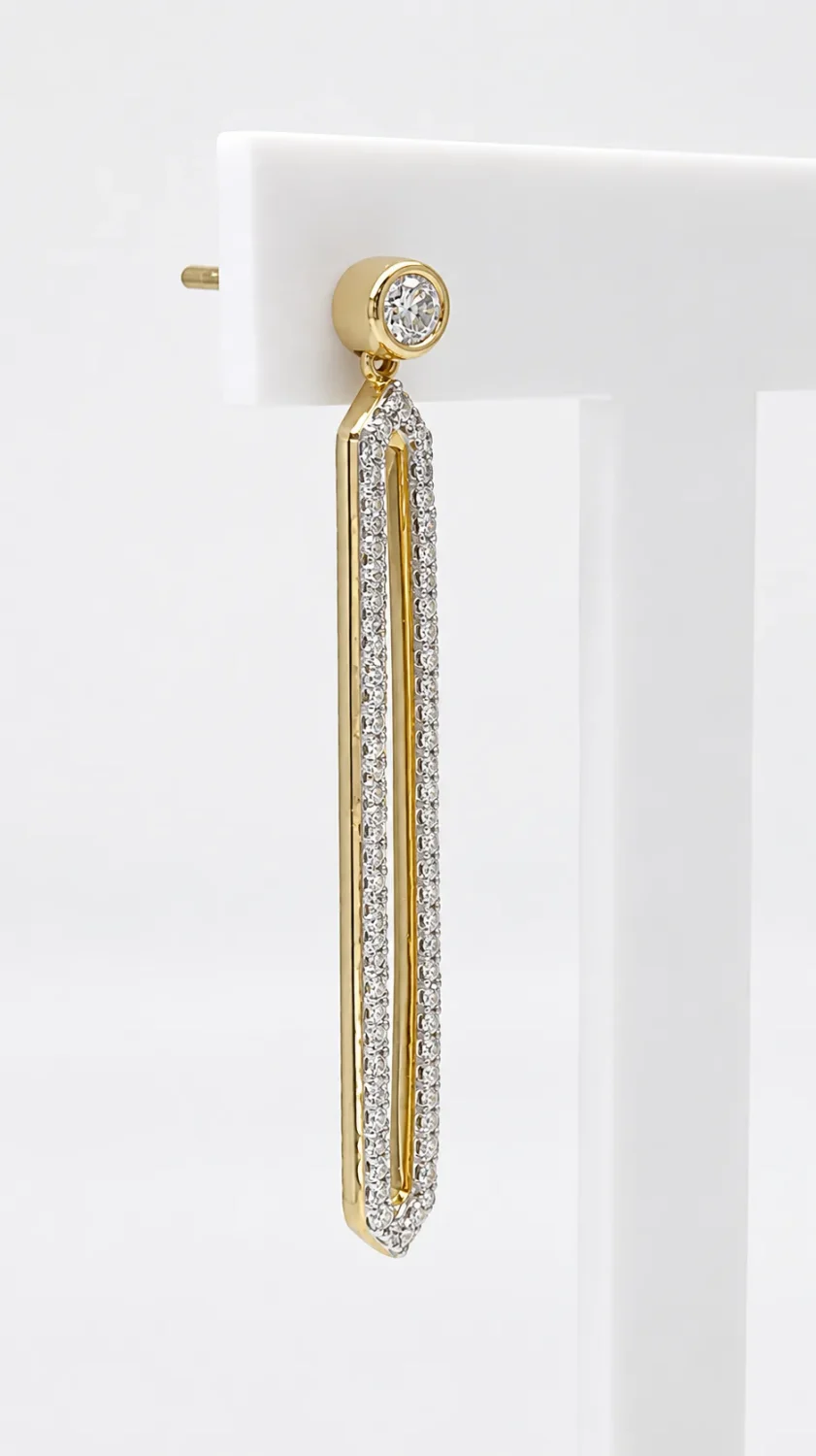 9ct Yellow Gold 0.50ct Natural Diamond Long Drop Earrings – Rubover Set Diamond Studs with Diamond Set Geometric Dangle - E-15452A