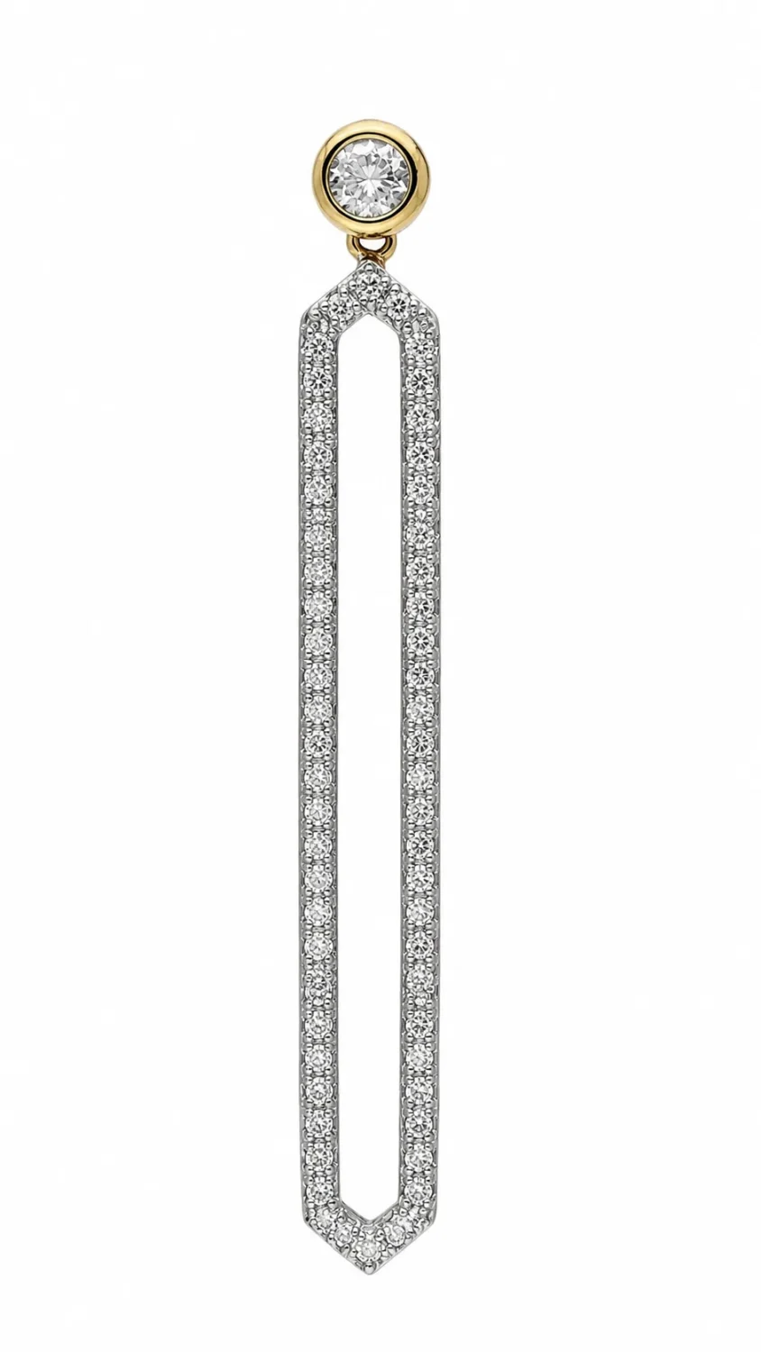9ct Yellow Gold 0.50ct Natural Diamond Long Drop Earrings – Rubover Set Diamond Studs with Diamond Set Geometric Dangle - E-15452A