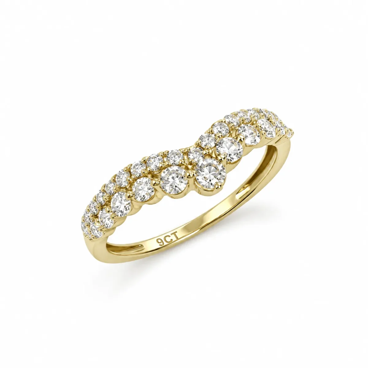 9ct Yellow Gold 0.55ct Lab Grown Diamond Wishbone Chevron Ring – EF/VS - AURG1259