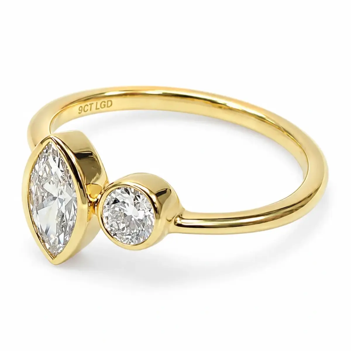 9ct Yellow Gold 0.77ct Lab Grown Diamond Marquise & Round Two Stone Ring - AURG2886