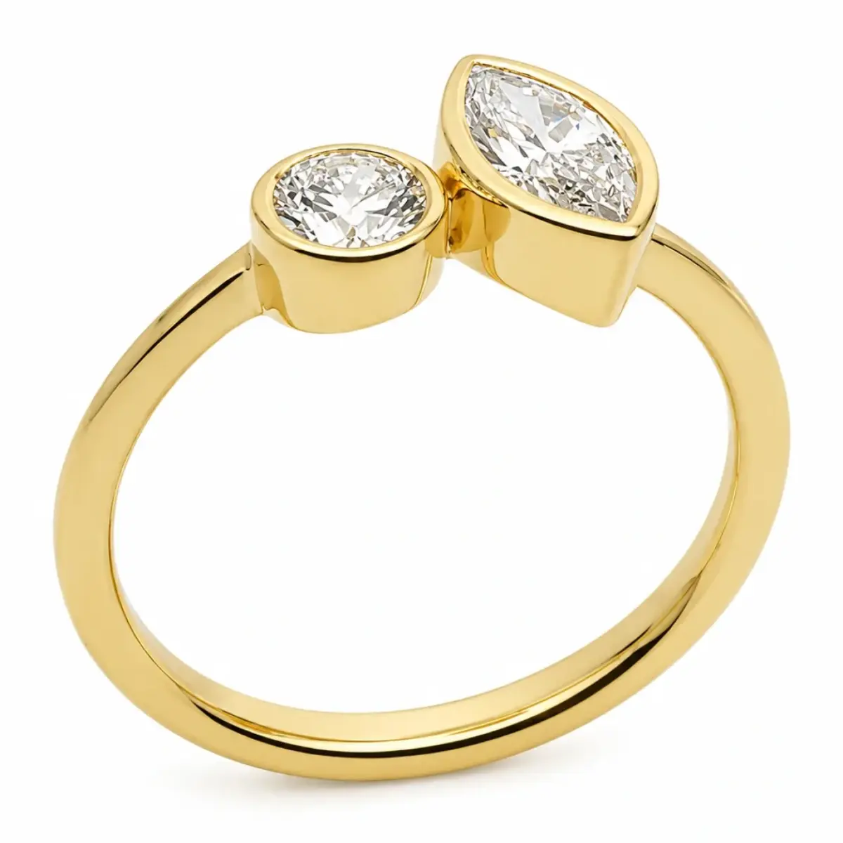 9ct Yellow Gold 0.77ct Lab Grown Diamond Marquise & Round Two Stone Ring - AURG2886