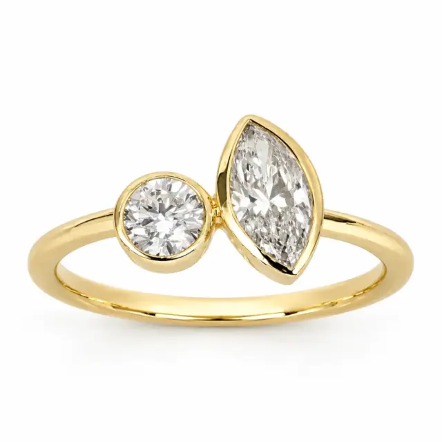9ct Yellow Gold 0.77ct Lab Grown Diamond Marquise & Round Two Stone Ring - AURG2886