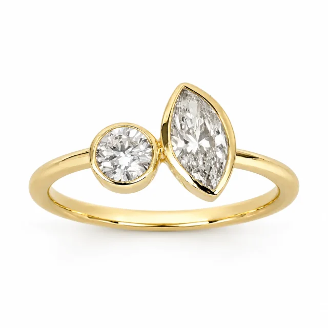 9ct Yellow Gold 0.77ct Lab Grown Diamond Marquise & Round Two Stone Ring - AURG2886