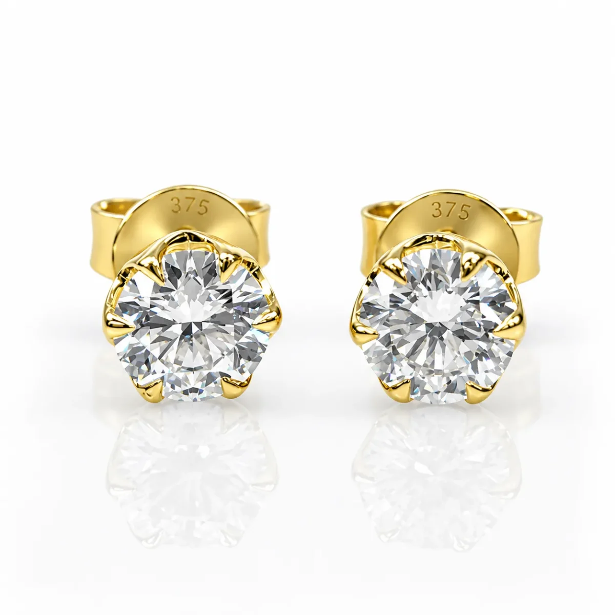 9ct Yellow Gold 1.00ct Lab Grown Diamond Stud Earrings – Round Brilliant Cut | EF Colour VS Clarity