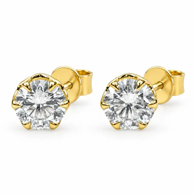 9ct Yellow Gold 1.00ct Lab Grown Diamond Stud Earrings – Round Brilliant Cut | EF Colour VS Clarity