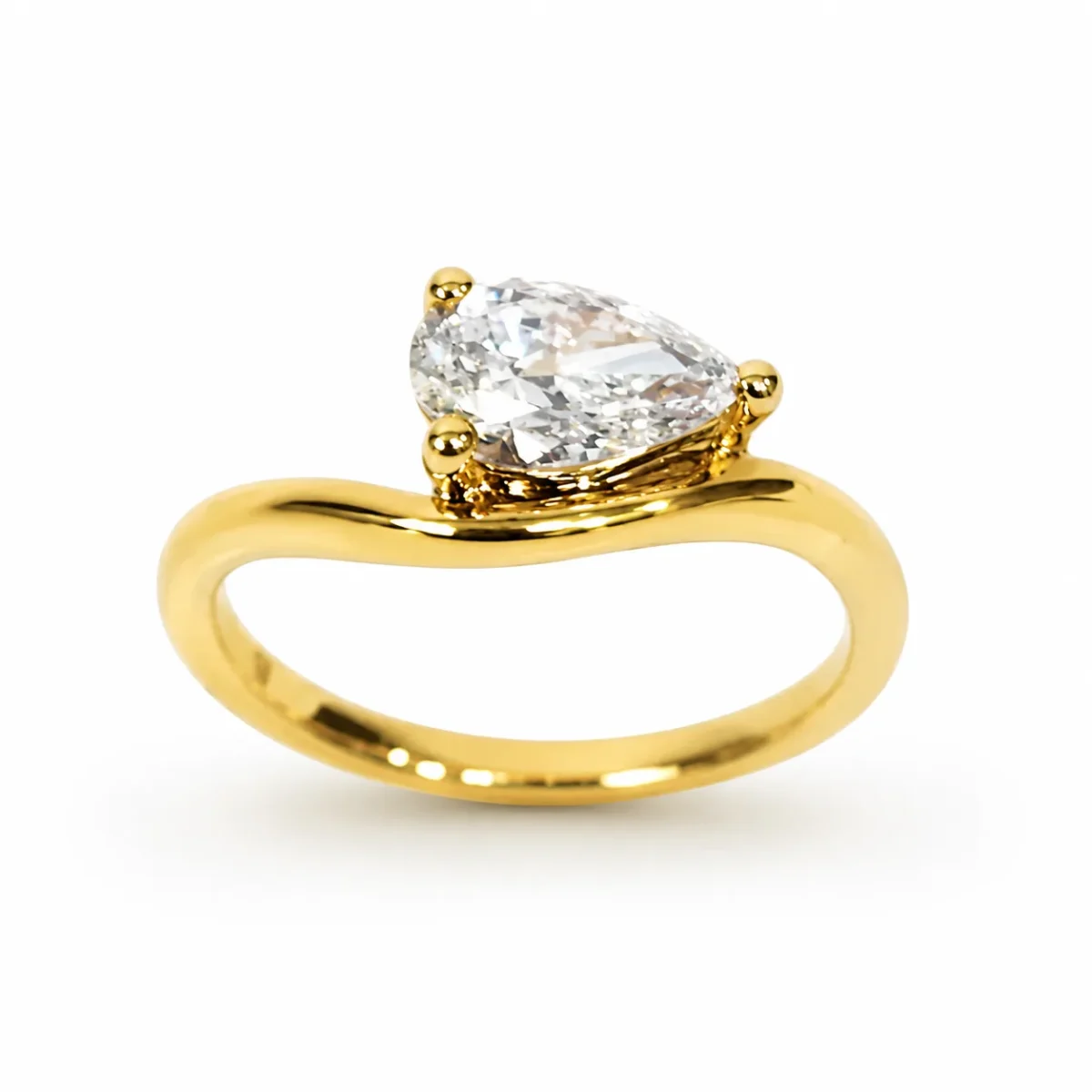9ct Yellow Gold 1.00ct Pear Shaped Lab Grown Diamond Solitaire Engagement Ring - AURG892