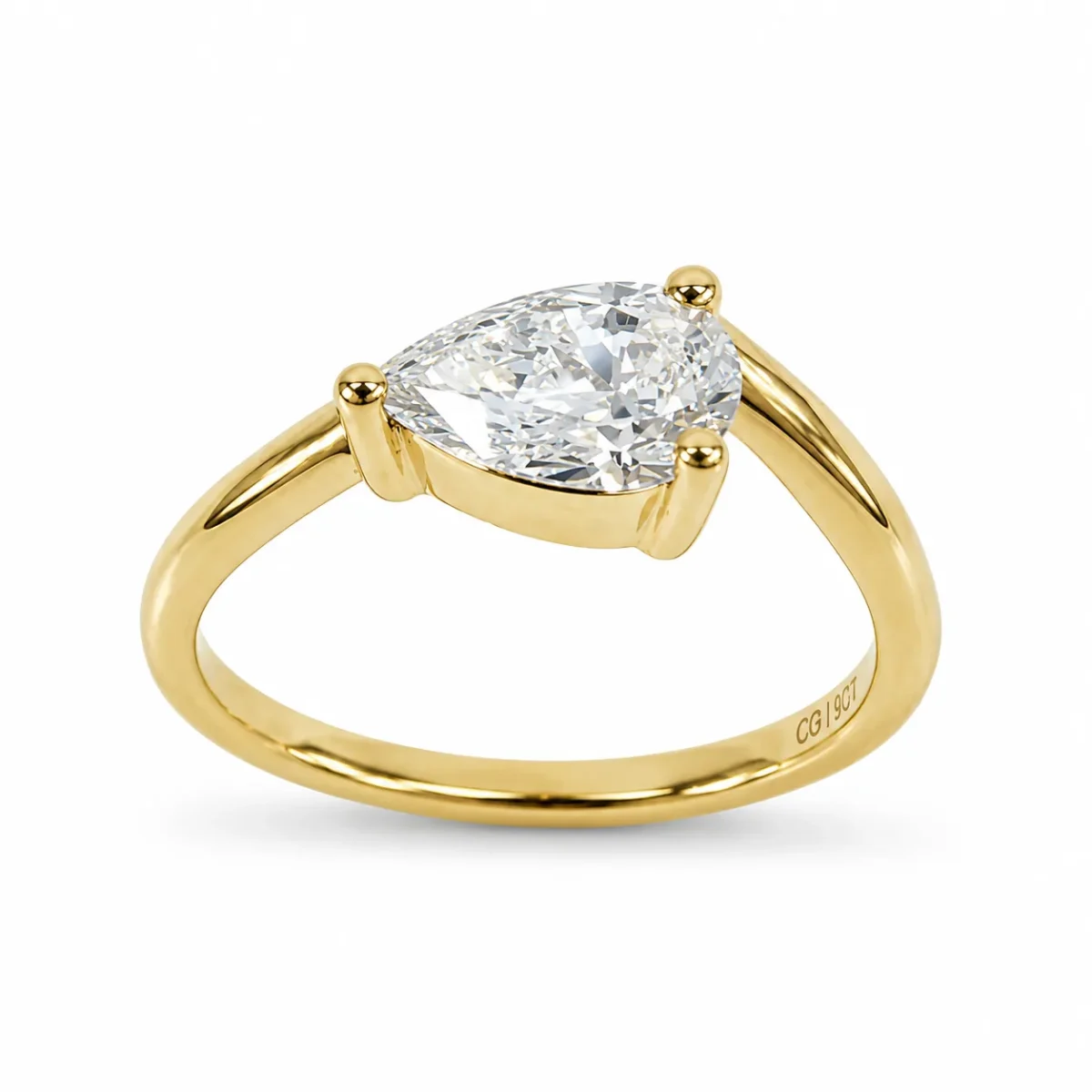 9ct Yellow Gold 1.00ct Pear Shaped Lab Grown Diamond Solitaire Engagement Ring - AURG892