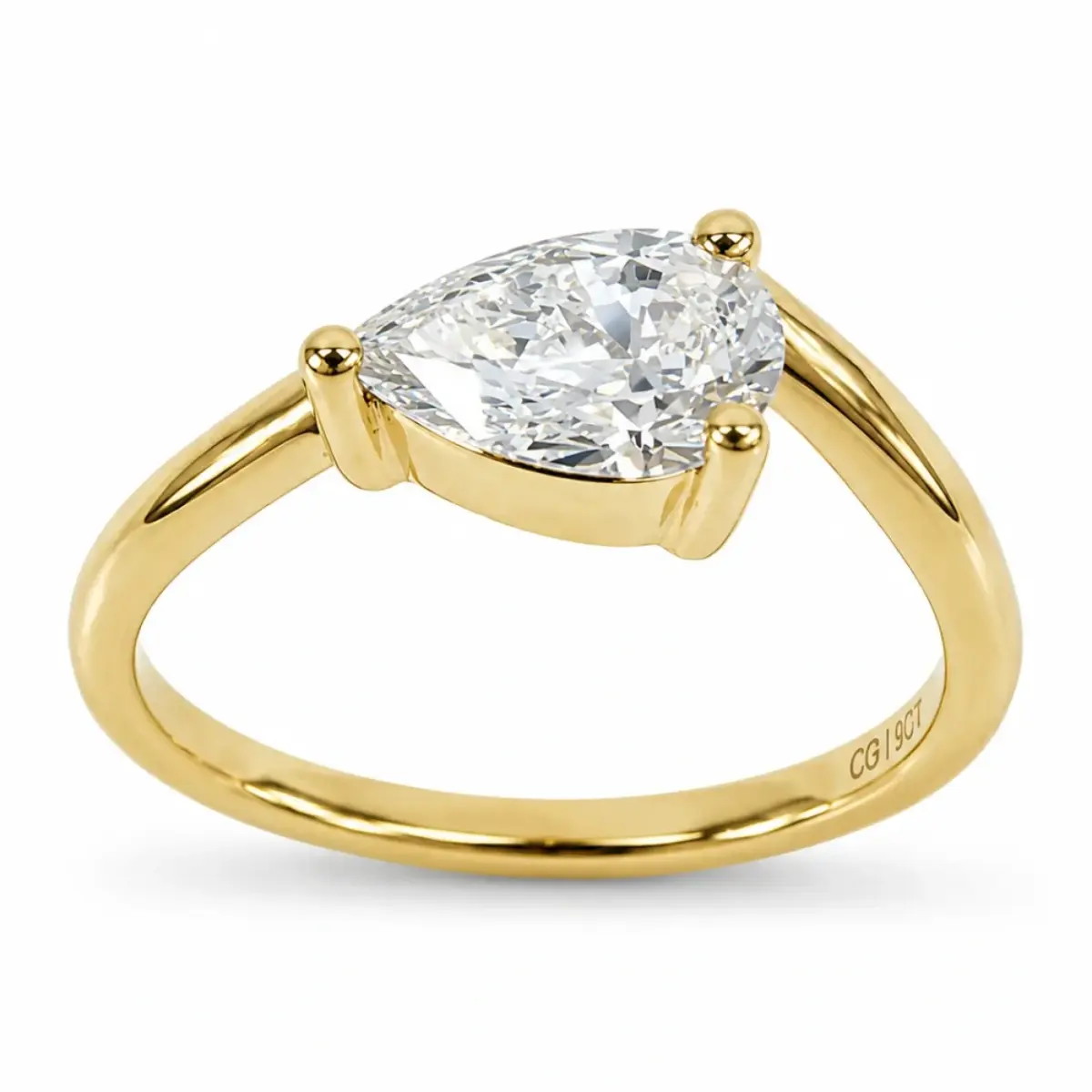 9ct Yellow Gold 1.00ct Pear Shaped Lab Grown Diamond Solitaire Engagement Ring - AURG892