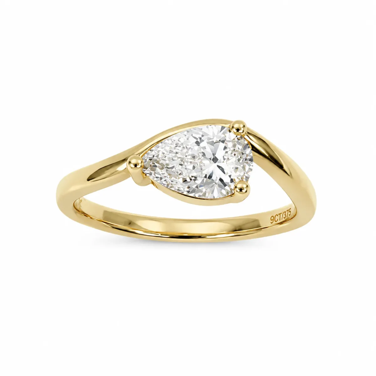 9ct Yellow Gold 1.00ct Pear Shaped Lab Grown Diamond Solitaire Engagement Ring - AURG892