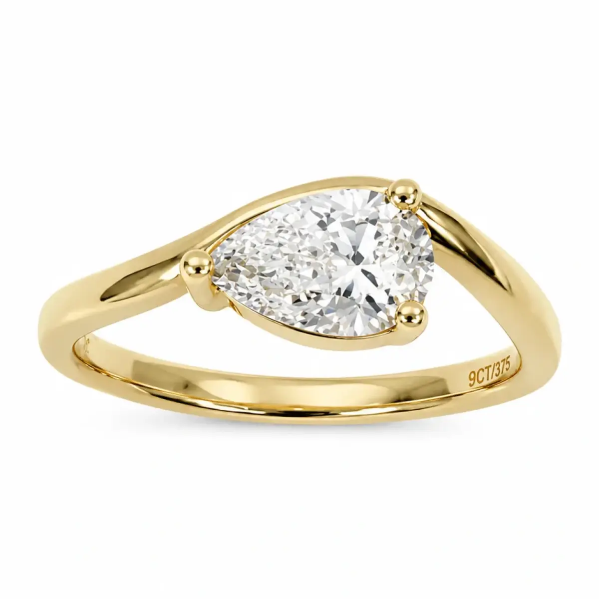9ct Yellow Gold 1.00ct Pear Shaped Lab Grown Diamond Solitaire Engagement Ring - AURG892