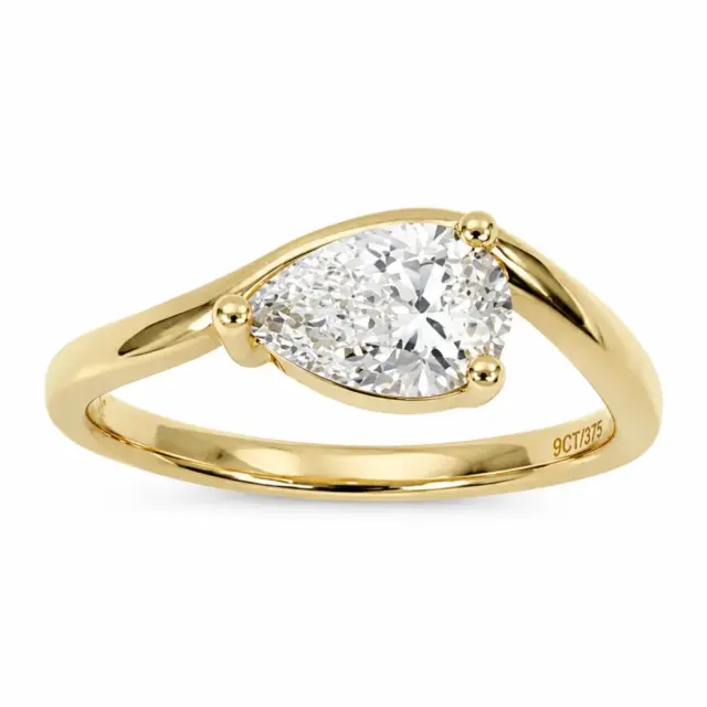 9ct Yellow Gold 1.00ct Pear Shaped Lab Grown Diamond Solitaire Engagement Ring - AURG892