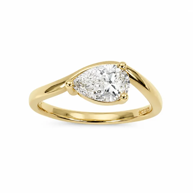 9ct Yellow Gold 1.00ct Pear Shaped Lab Grown Diamond Solitaire Engagement Ring - AURG892