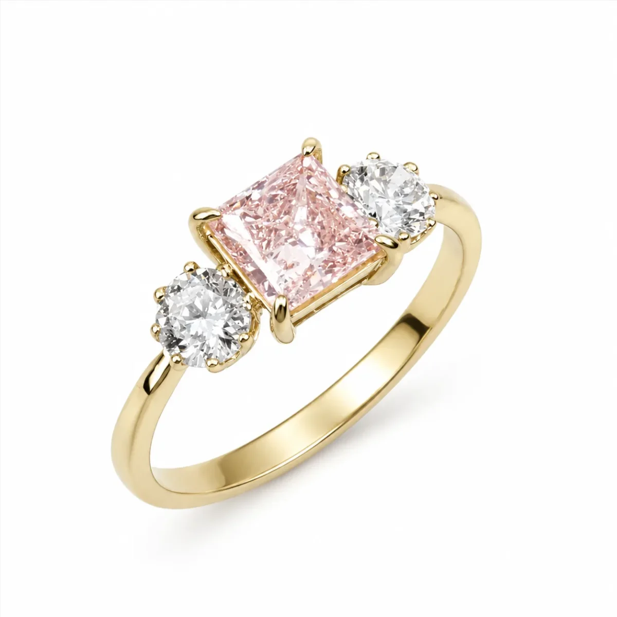 9ct Yellow Gold 1.00CT Princess Cut Pink Lab Diamond & Round Lab Diamond Trilogy Ring - 9CTCYR8308